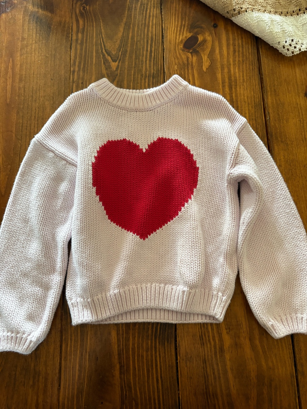 Girls Light Pink Sweater with Red Heart Graphic